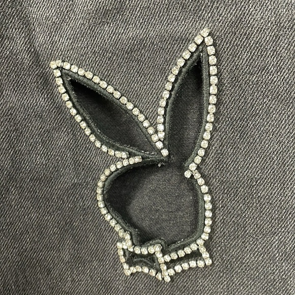 NWT Playboy High Rise Wide Leg Jeans Rhinestone Bunny Cut Out Sz 29 - Picture 15 of 16